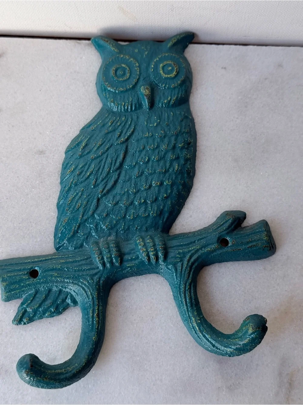 Teal Owl Wall Hook | Decorative Cast Iron Coat Hook